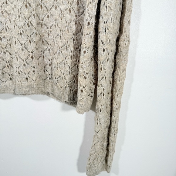 American Eagle Tan Pointelle Wispy Knit High Neck Ruffle Sweater Large - Picture 8 of 11